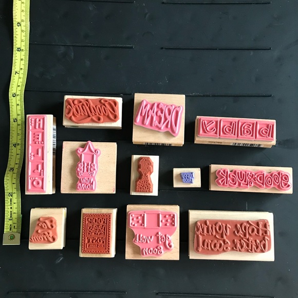 Vintage Wood Mounted Rubber Stamp 12 piece lot - Picture 3 of 3